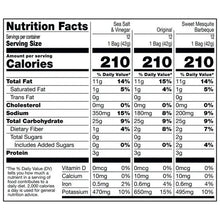 Nutrition Facts panel for potato chips with calories 210 per serving
