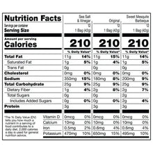 Nutrition Facts label for potato chips, calories 210 per 1 bag (42 g)