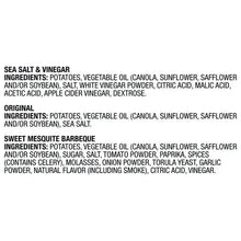 Ingredients list for sea salt & vinegar, original, and sweet mesquite barbeque chips