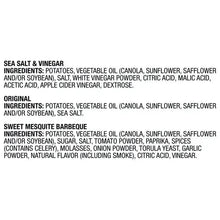 Ingredients list for potato chips: Sea Salt & Vinegar, Original, Sweet Mesquite Barbeque