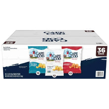 Cape Cod variety pack potato chips carton showing Sea Salt & Vinegar, Original, Sweet Mesquite