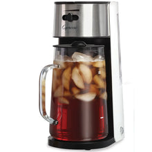 Capresso iced tea maker with glass carafe, ice and tea inside