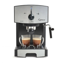 Capresso espresso machine with frothing wand, two filled cups on drip tray
