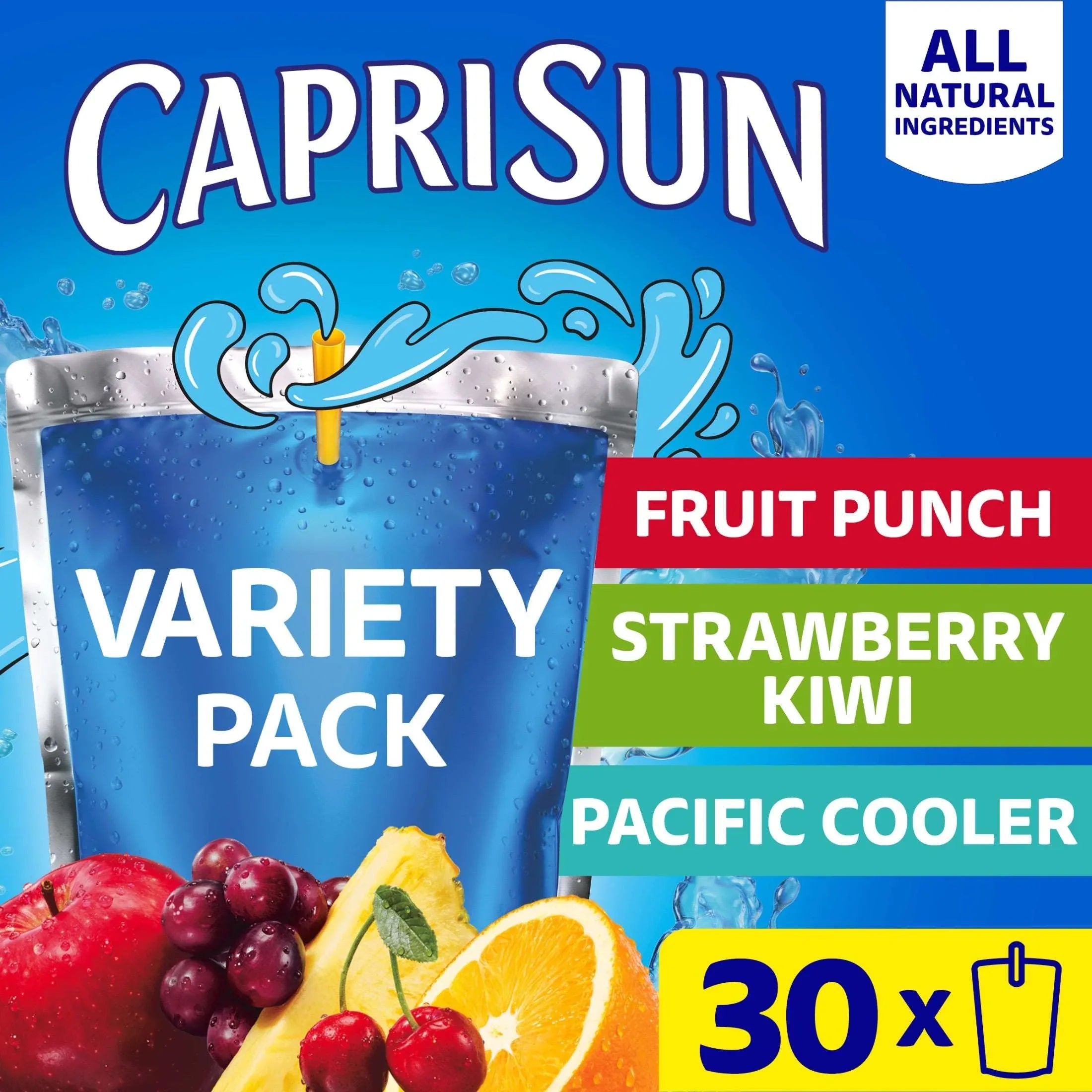 Capri Sun Fruit Punch, Strawberry Kiwi and Pacific Cooler Flavored Juice Drink Blend Variety Pack, 30 ct Box, 6 fl oz Pouches