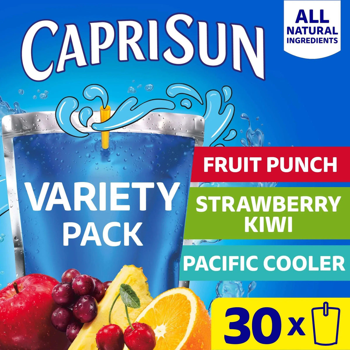 Capri Sun Fruit Punch, Strawberry Kiwi and Pacific Cooler Flavored Juice Drink Blend Variety Pack, 30 ct Box, 6 fl oz Pouches