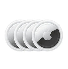 Apple AirTag 4-pack of round white trackers with Apple logo on each