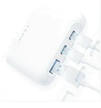 White power bank with visible USB-C and USB-A cable connections