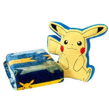Pikachu plush hugger with matching blue and yellow character throw blanket