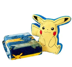 Pokemon Pikachu Cute Silk Touch Throw Blanket and Plush Character Hugger Set