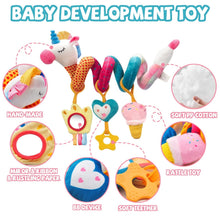Plush baby development hanging toy set with unicorn, mirror ring, heart and star rattles