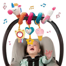 Stroller hanging toy bar with plush unicorn, ice-cream, and colorful rattles