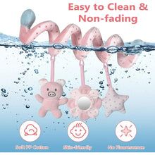 Pink piggy spiral plush toy with mirror ring, shown with water splash pattern