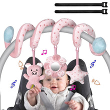 Pink piggy spiral plush toy with flower mirror ring and star rattle straps