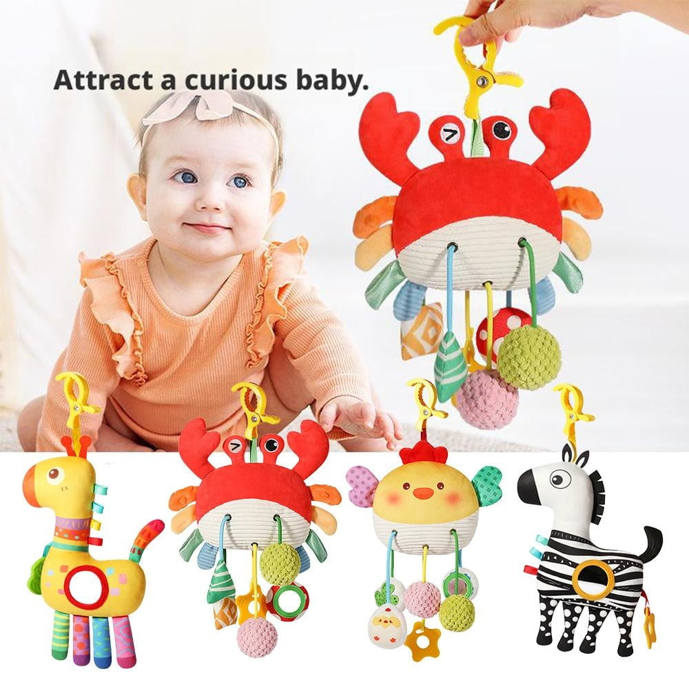 Car Seat & Stroller Toys For Babies 0-6 Months Crab Baby Car Seat Toys with Bell, Crinkle, Rattles, Clamp,Mirror, Squ Little
