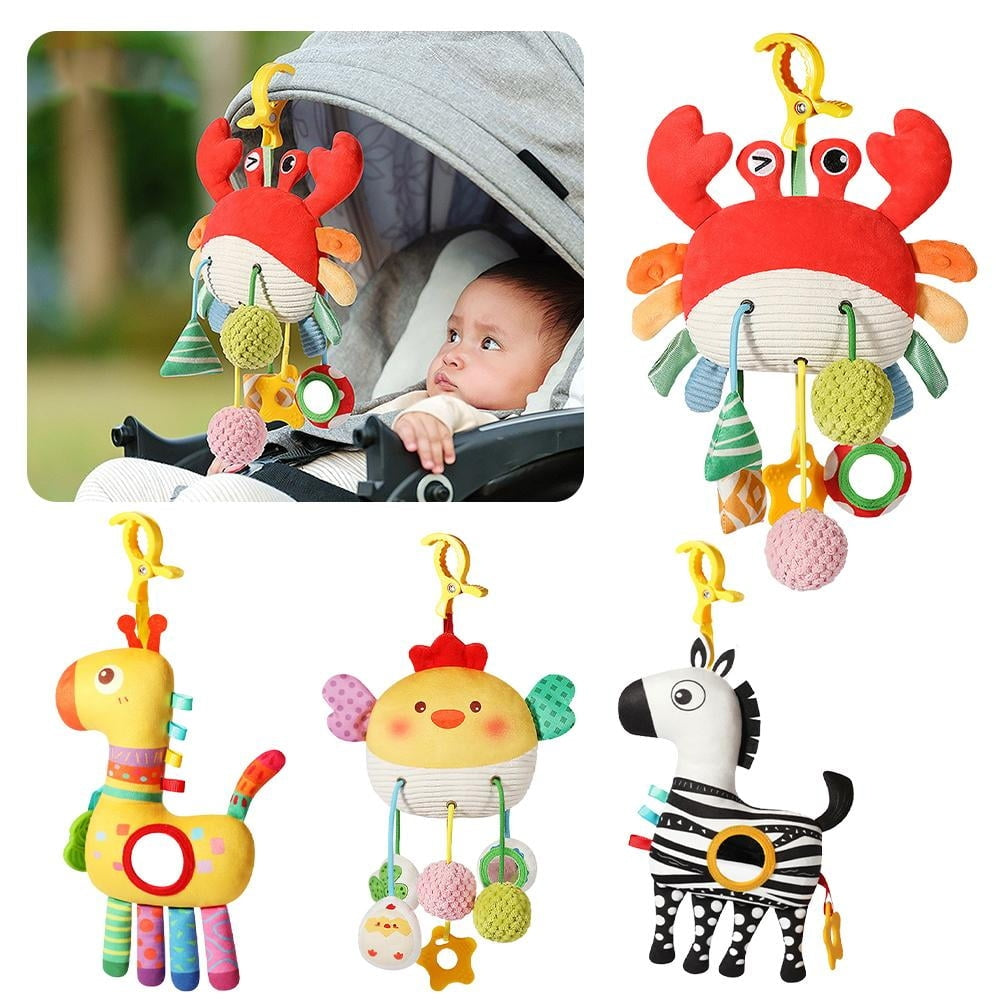 Car Seat & Stroller Toys For Babies 0-6 Months Crab Baby Car Seat Toys with Bell, Crinkle, Rattles, Clamp,Mirror, Squ Little