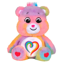 Togetherness Bear plush with rainbow heart belly and heart paw pads, 14-inch.