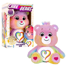 Care Bears 14-inch Togetherness Bear plush in retail box, rainbow heart belly.