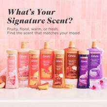 Caress Daily Silk body care bottles assortment in pink, orange, and purple tones.