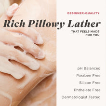 Caress Daily Silk creamy lather on hands, soft skin cleanser texture.