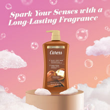 Exfoliating body wash bottle on pedestal with bubbles and foam