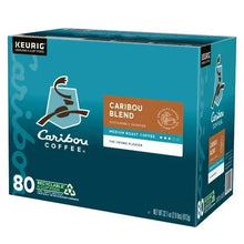 Caribou Blend K-Cup pod box, 80-count, teal carton with Keurig and Caribou logo