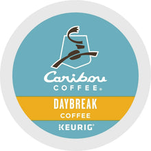 Caribou Coffee Keurig K-Cup lid featuring Daybreak Blend label on a teal circle.