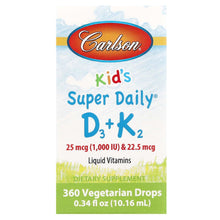 Kids Super Daily D3 + K2 liquid vitamins bottle, vegetarian drops, 0.34 fl oz