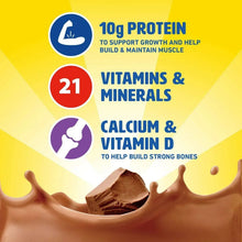 Breakfast Essentials rich milk chocolate label panel with 10g protein and vitamins