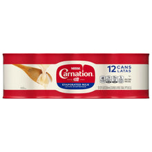 Carnation evaporated milk 12-pack carton, red with “12 cans” label