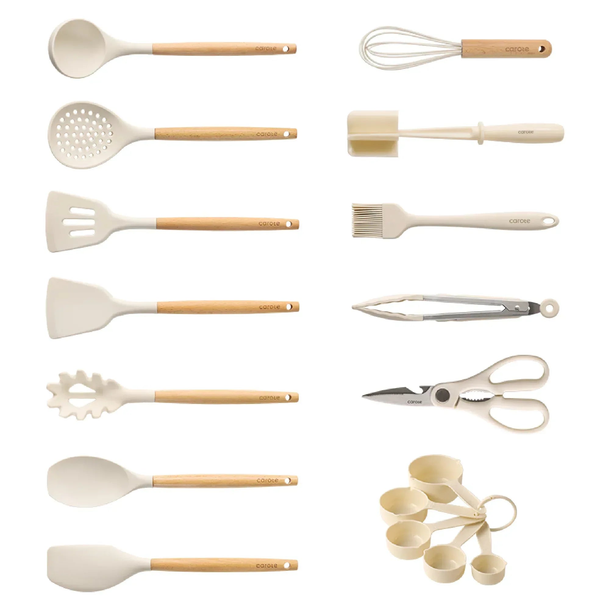 Carote 17-Piece Silicone and Wood Cooking Utensil Set, Heat-Resistant, Safe for Nonstick Cookware