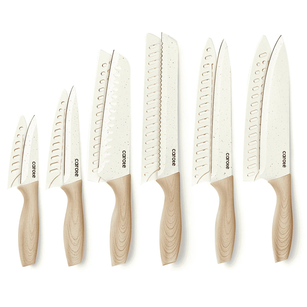 Carote 12Pcs Kitchen Knife Set with Blade Guards, White Granite Ceramic Knife, Stainless Steel - USA MEGA SHOP