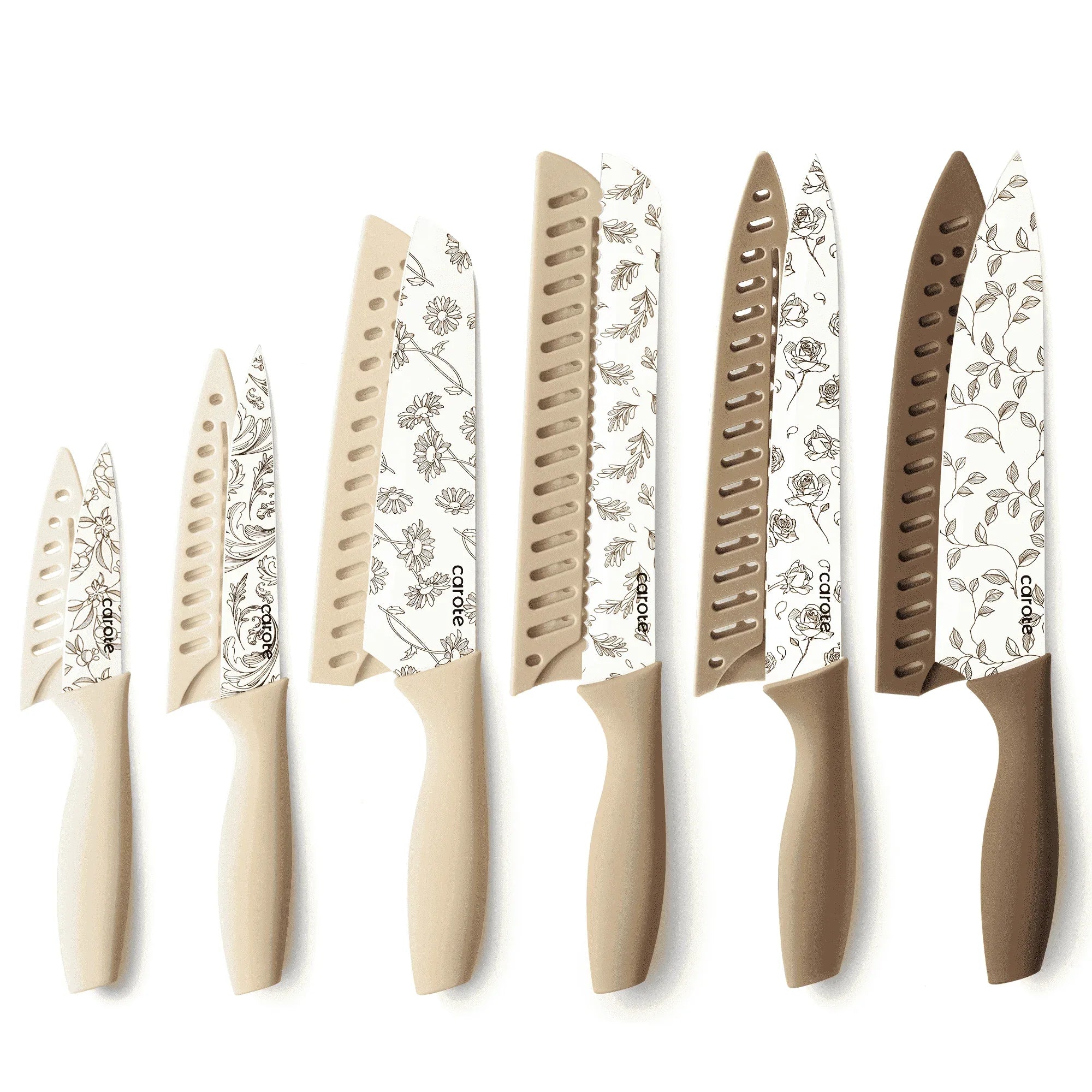 Carote 12Pcs Kitchen Knife Set with Blade Guards, White Granite Ceramic Knife, Stainless Steel - USA MEGA SHOP