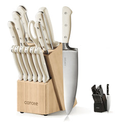 Carote 14 Pcs Knife Set with Wooden Block Stainless Steel Knives with Ergonomic Handle, Forged - USA MEGA SHOP