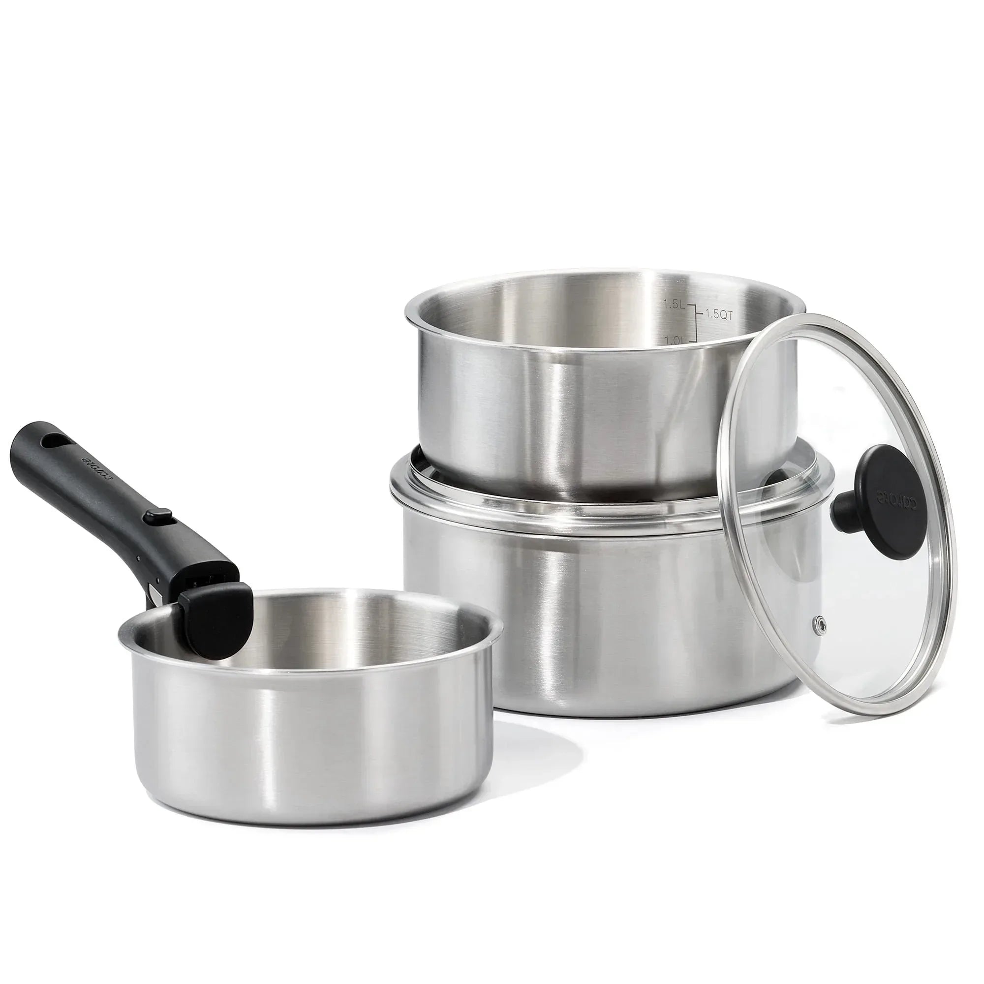Carote 4 Pcs Stainless Steel Saucepan Set, Saucepans with Detachable Handle, Oven Safe, Induction Ready, Stackable Cookware, Kitchen Cooking Set