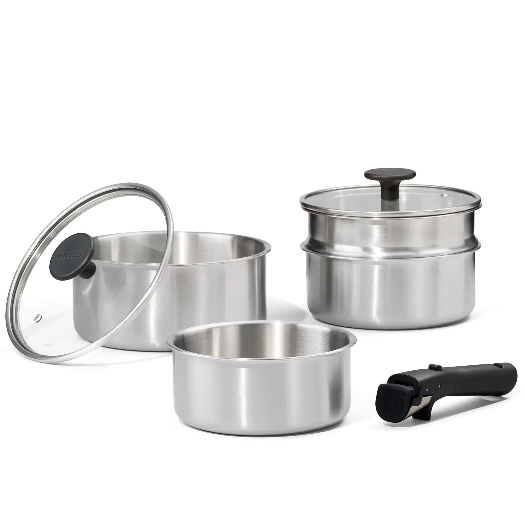 Carote 4 Pcs Stainless Steel Saucepan Set, Saucepans with Detachable Handle, Oven Safe, Induction Ready, Stackable Cookware, Kitchen Cooking Set