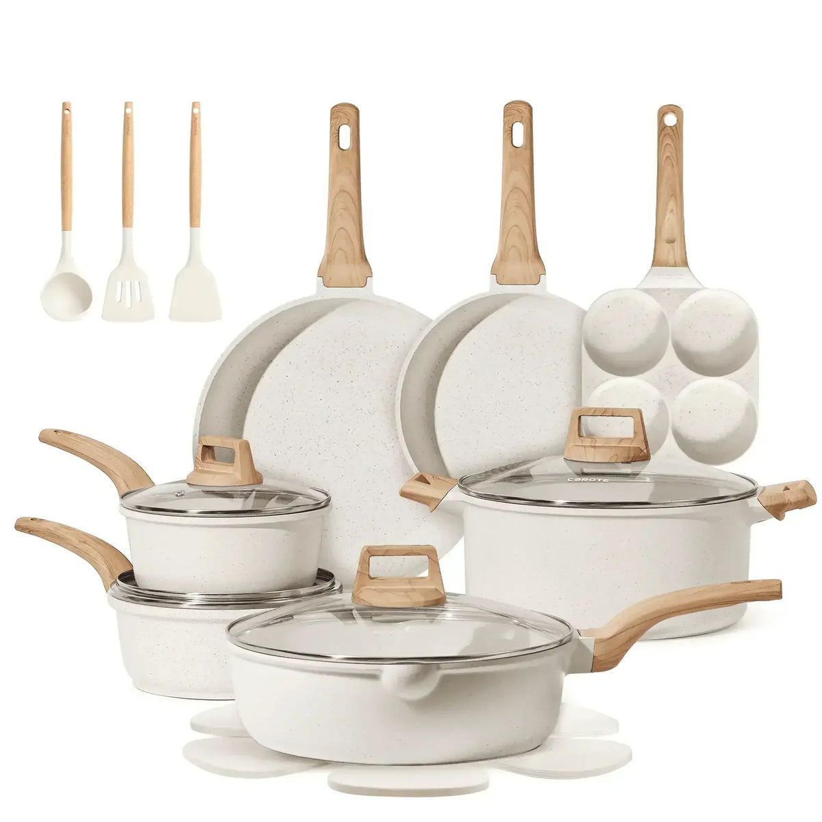 Carote Nonstick Cookware Sets, Granite Pots and Pans Set Non Stick, White