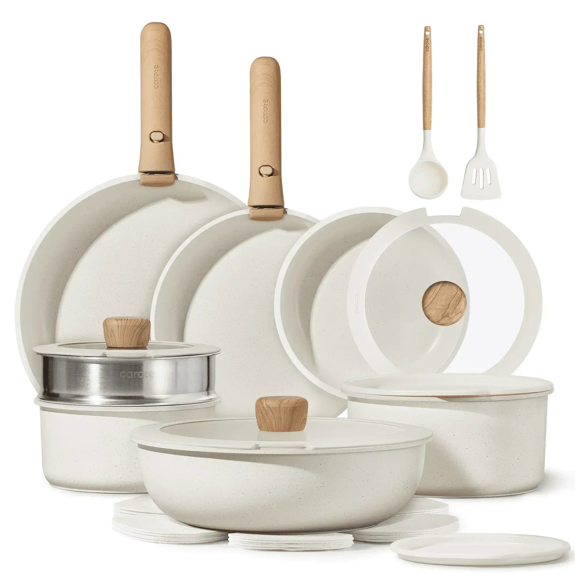 Carote 21 Pcs Nonstick Cookware Set, Pots and Pans Set with Detachable Handles, Oven/Dishwasher Safe, Stackable Kitchen Cooking Set, Granite