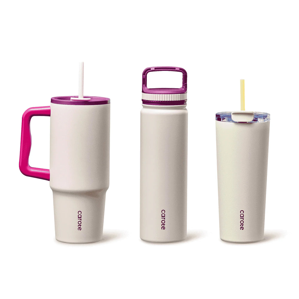 Carote 3pcs Insulated Stainless Steel Water Bottle and Tumbler Set with Straw/Handle, 34oz & 32oz*2, Blue - USA MEGA SHOP