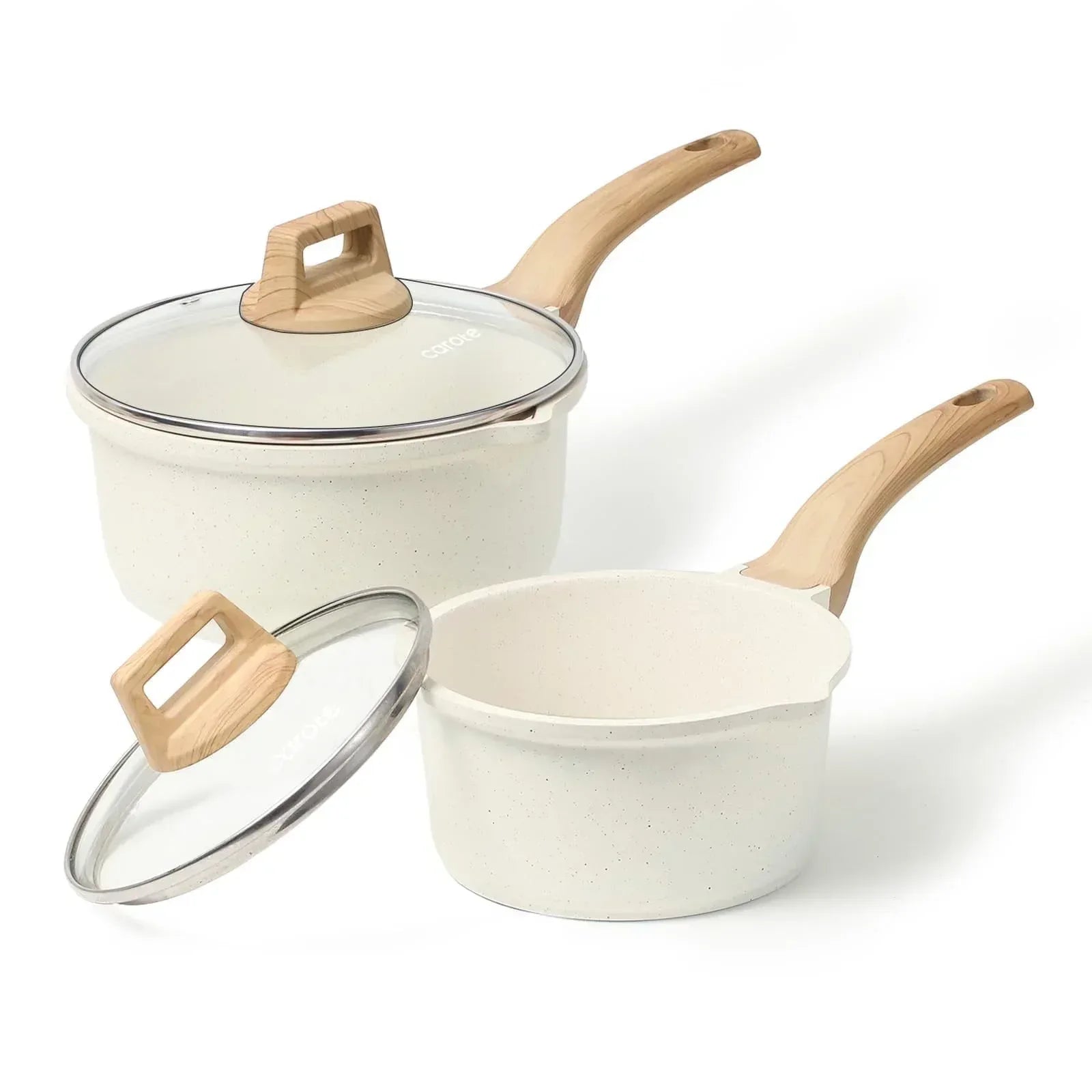 Carote 1.5Qt & 3.0Qt Non-Stick Sauce Pan Set with Lid, Non Stick Sauce Pots Cooking Pot with Pour Spout, Easy to Clean(Class Granite)