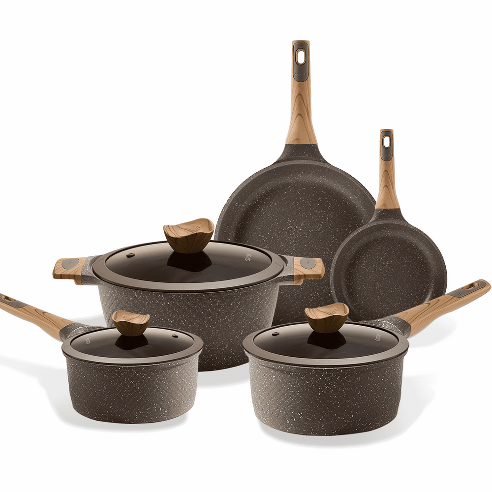 Carote Non Stick Pots and Pans Set,  Induction Kitchen Cookware Sets (Brown)