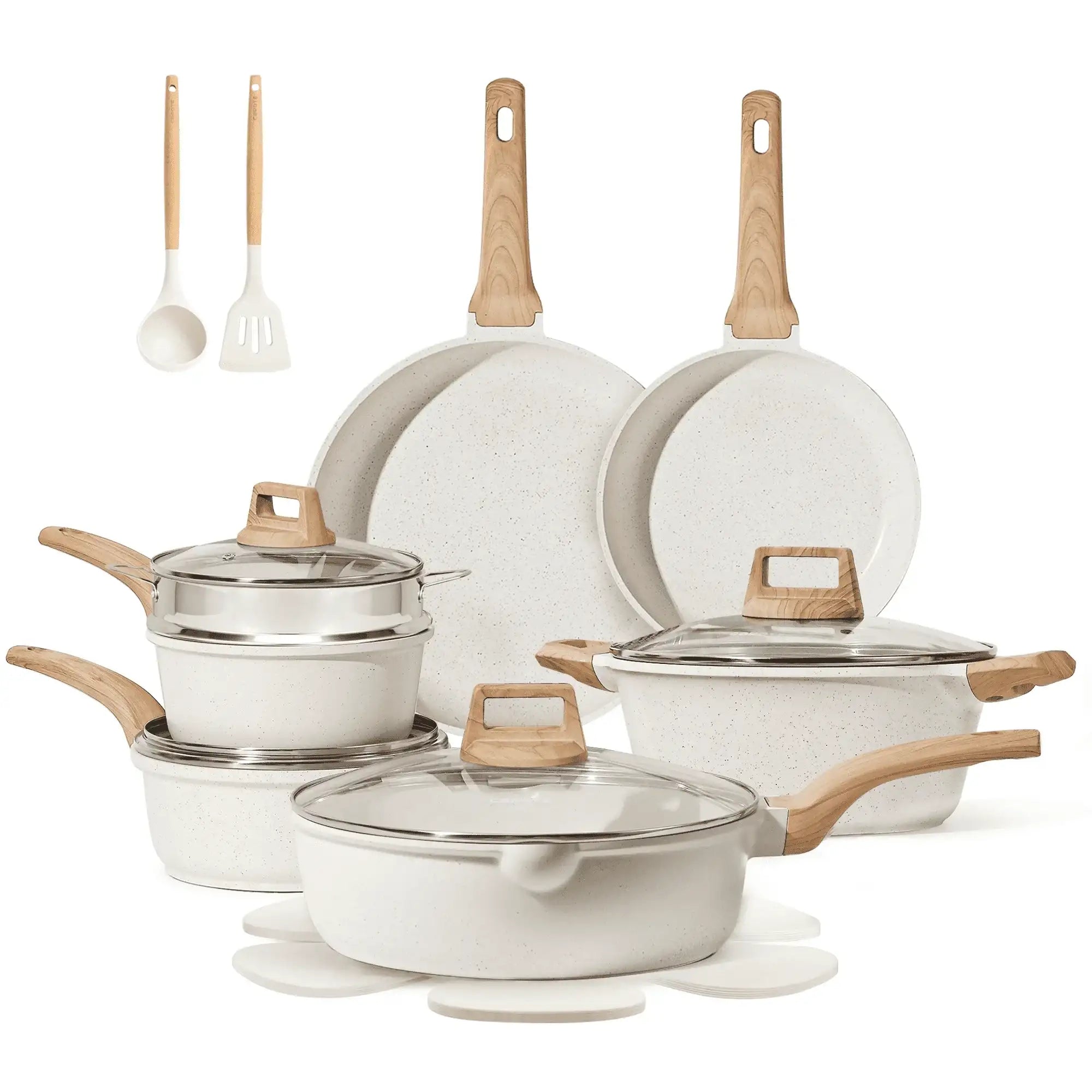 Carote Nonstick Cookware Sets, Granite Pots and Pans Set Non Stick, White