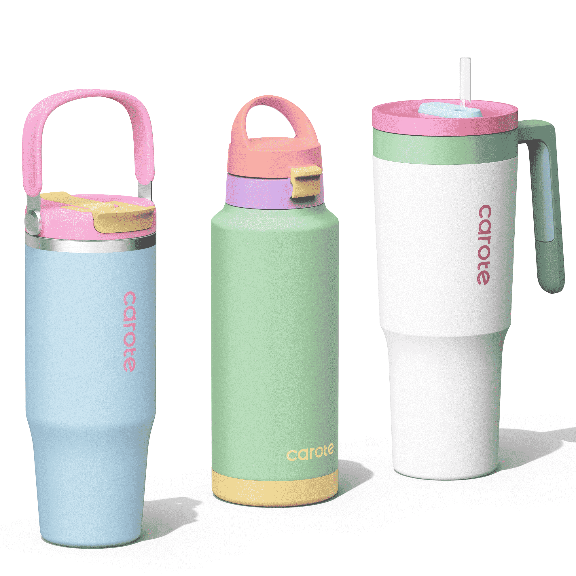 Carote 3pcs Insulated Stainless Steel Water Bottle and Tumbler Set with Straw/Handle, 34oz & 32oz*2, Blue - USA MEGA SHOP