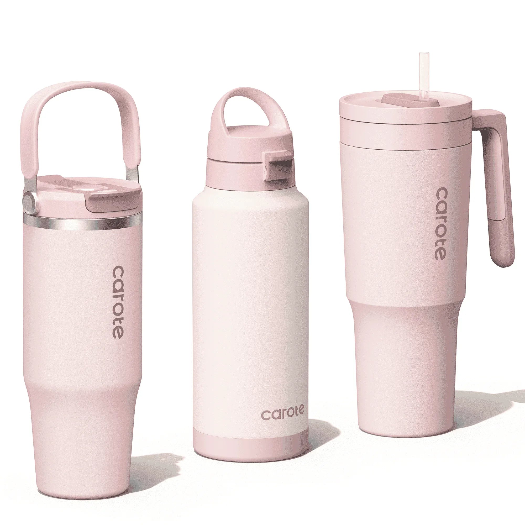 Carote 3pcs Insulated Stainless Steel Water Bottle and Tumbler Set with Straw/Handle, 34oz & 32oz*2, Blue - USA MEGA SHOP