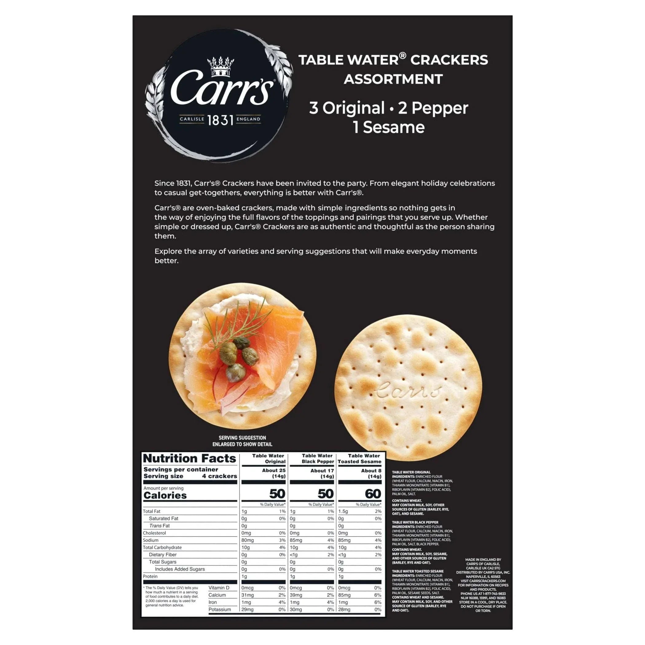 Carr's Table Water Crackers, Variety Pack, 25.5 oz - USA MEGA SHOP