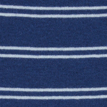 Navy knit bodysuit trim with white horizontal stripes