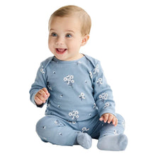 Blue floral baby long-sleeve bodysuit with matching pants