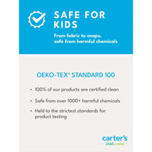 Safe for Kids certification graphic with OEKO-TEX Standard 100 and testing claims