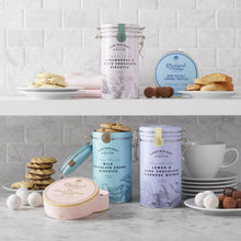 Lavender cookie tin for lemon & dark chocolate Viennese whirls, metal clamp lid