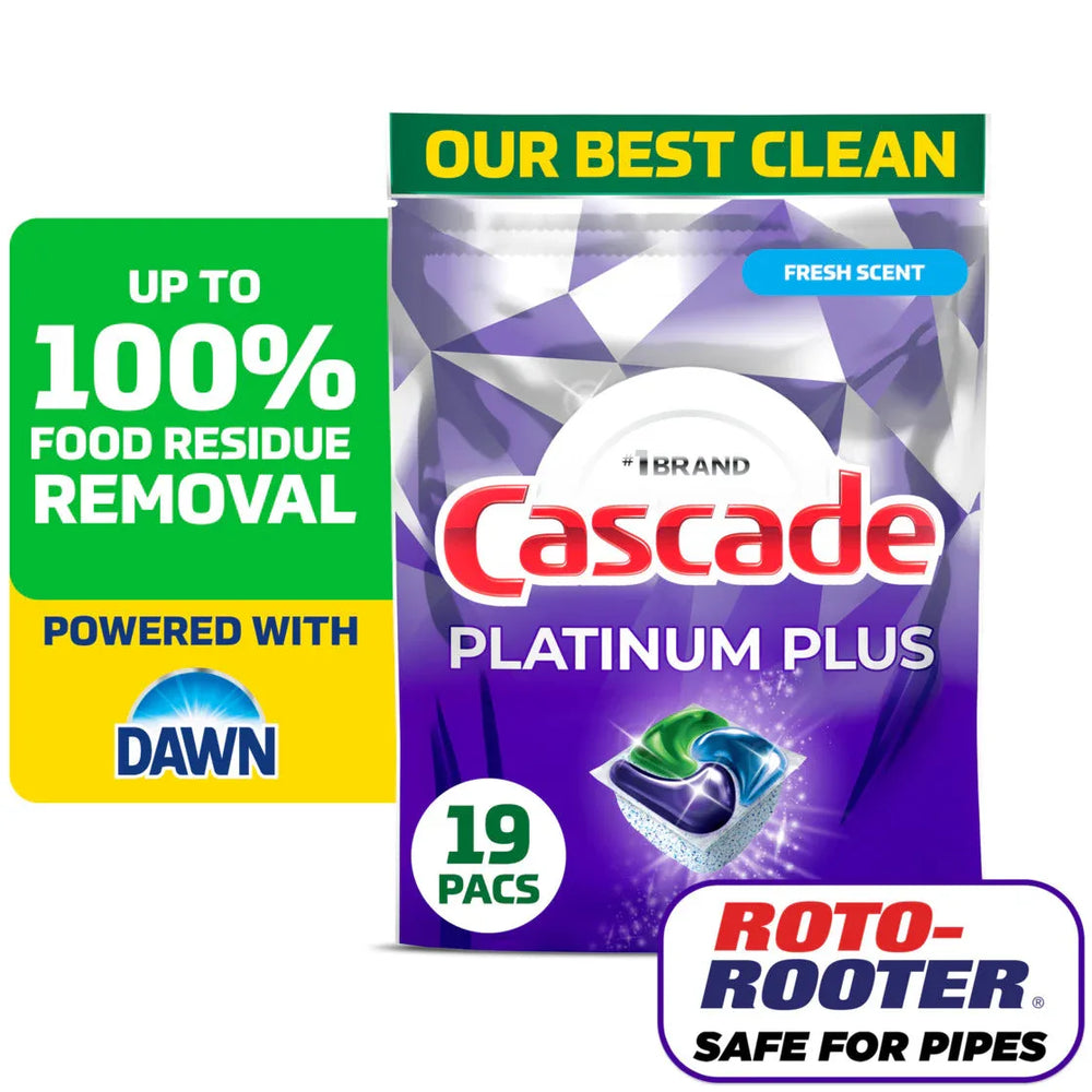 Cascade Platinum Plus Dishwasher Pods, Dishwasher Detergent, Dish Detergent Soap, Fresh, 19 Count - USA MEGA SHOP