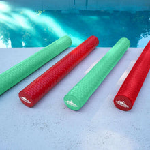 Set of four water sports noodles in green and red foam tubes with end caps